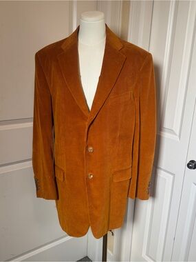 Vintage Dunhill Italy Burnt Orange Corduroy Cashmere Blend Blazer 44L Luxury